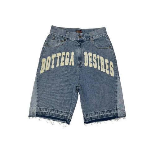 Deeptown Y2k Vintage Harajuku Denim Shorts Women Washed Letter Embroidery Tassels American Retro Jeans Man Baggy Hip Hop Jorts