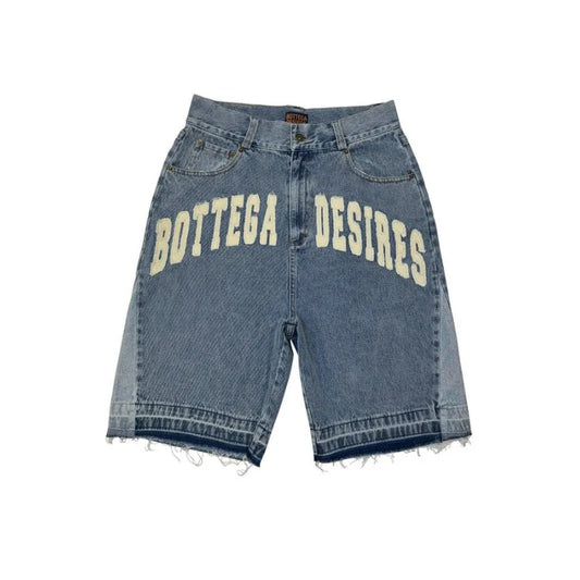 Deeptown Y2k Vintage Harajuku Denim Shorts Women Washed Letter Embroidery Tassels American Retro Jeans Man Baggy Hip Hop Jorts