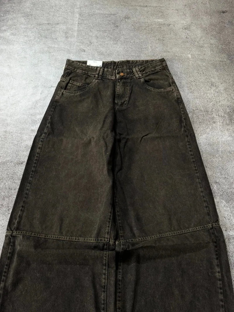 Street Vintage New Letter Embroidered Patch Yellow Washed Baggy Jeans Women Y2K Gothic Hip Hop Popular Couple Wide-leg Pants