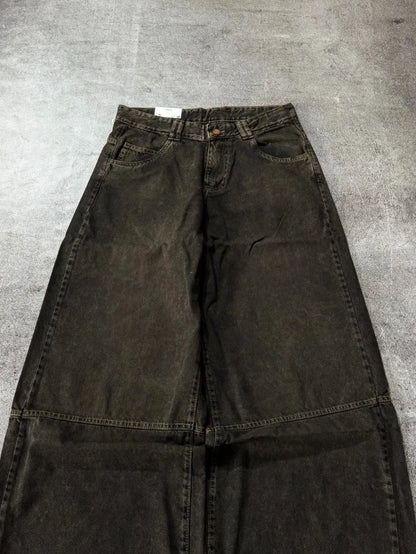 Street Vintage New Letter Embroidered Patch Yellow Washed Baggy Jeans Women Y2K Gothic Hip Hop Popular Couple Wide-leg Pants