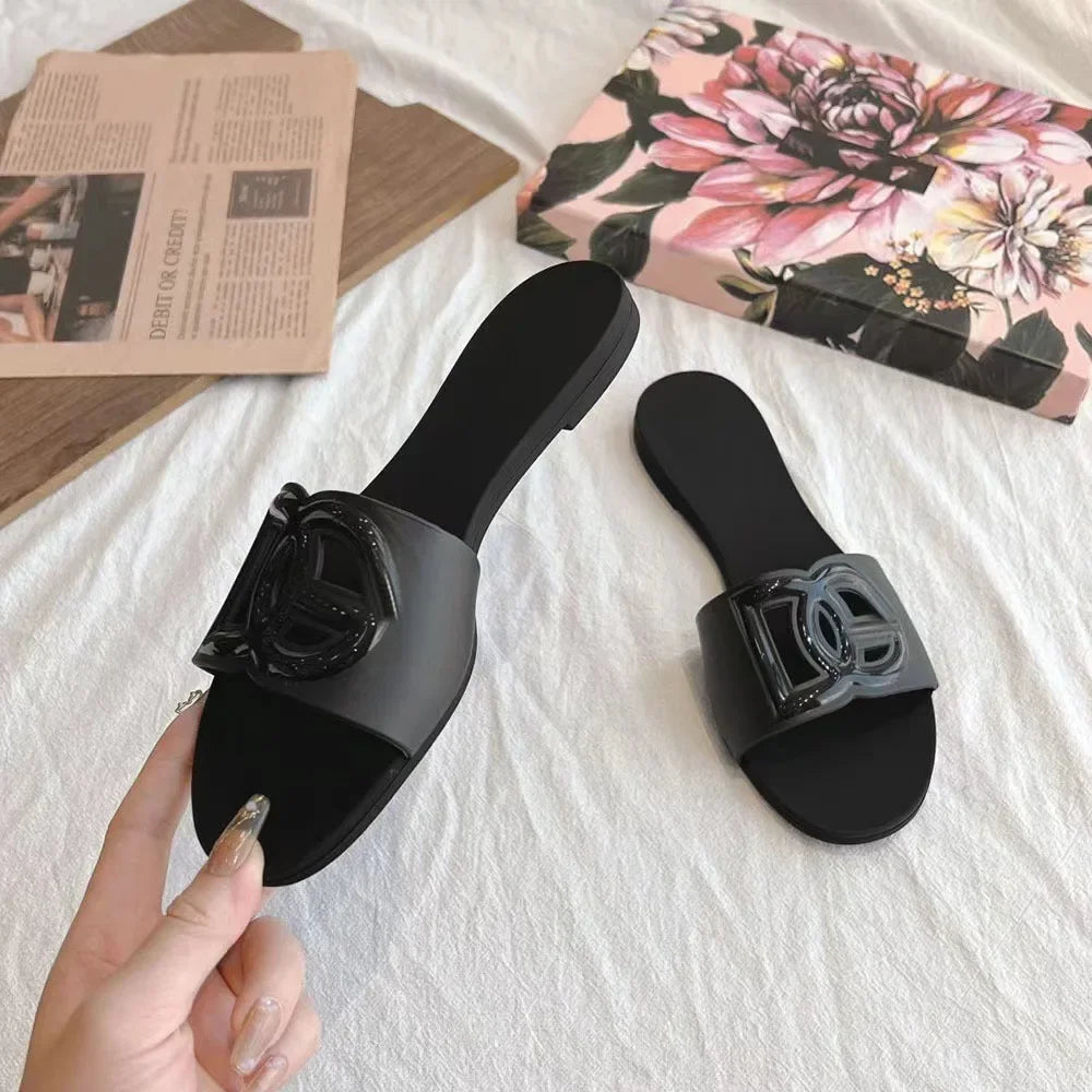 Women's Slippers New Summer Thick sandals One-word Toe Flat Beach Jelly Women's Shoes Large Size