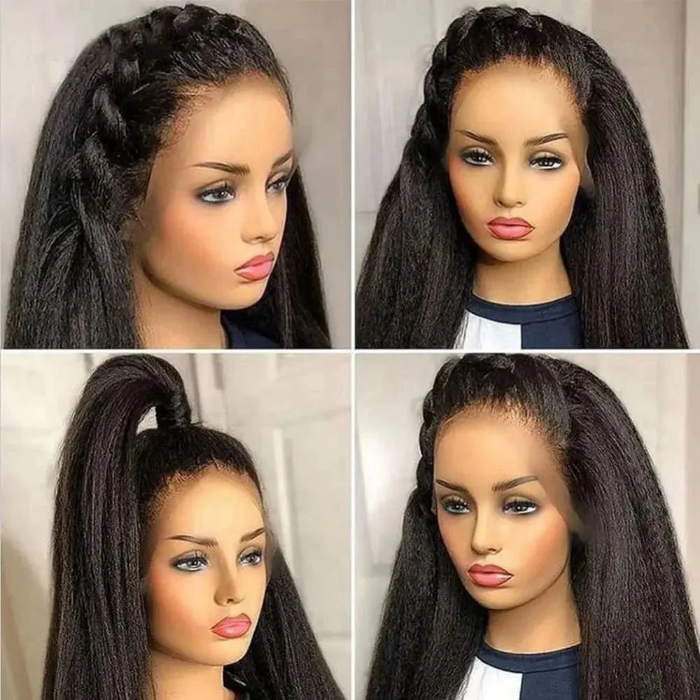 13x6 Kinky Straight Lace Front Human Hair Wig With Kinky Edges Baby Hair 360 Transparent Lace Yaki Straight Human Hair Wigs