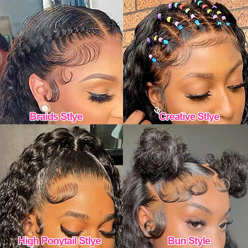 CEXXY 300% High Density Deep Wave 13x6 HD Lace Frontal Wig Brazilian Curly Water Wave Lace Frontal Wigs 36 Inches For Women