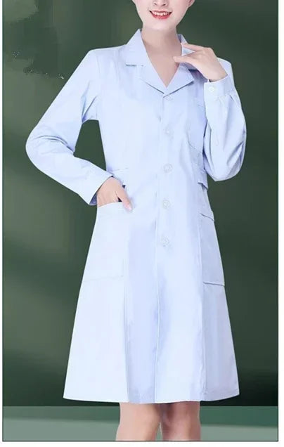 Women's Fashion Lab Coat Short Sleeve Doctor Nurse Dress Long Sleeve Medical Uniforms White Jacket with Adjustable Waist Belt