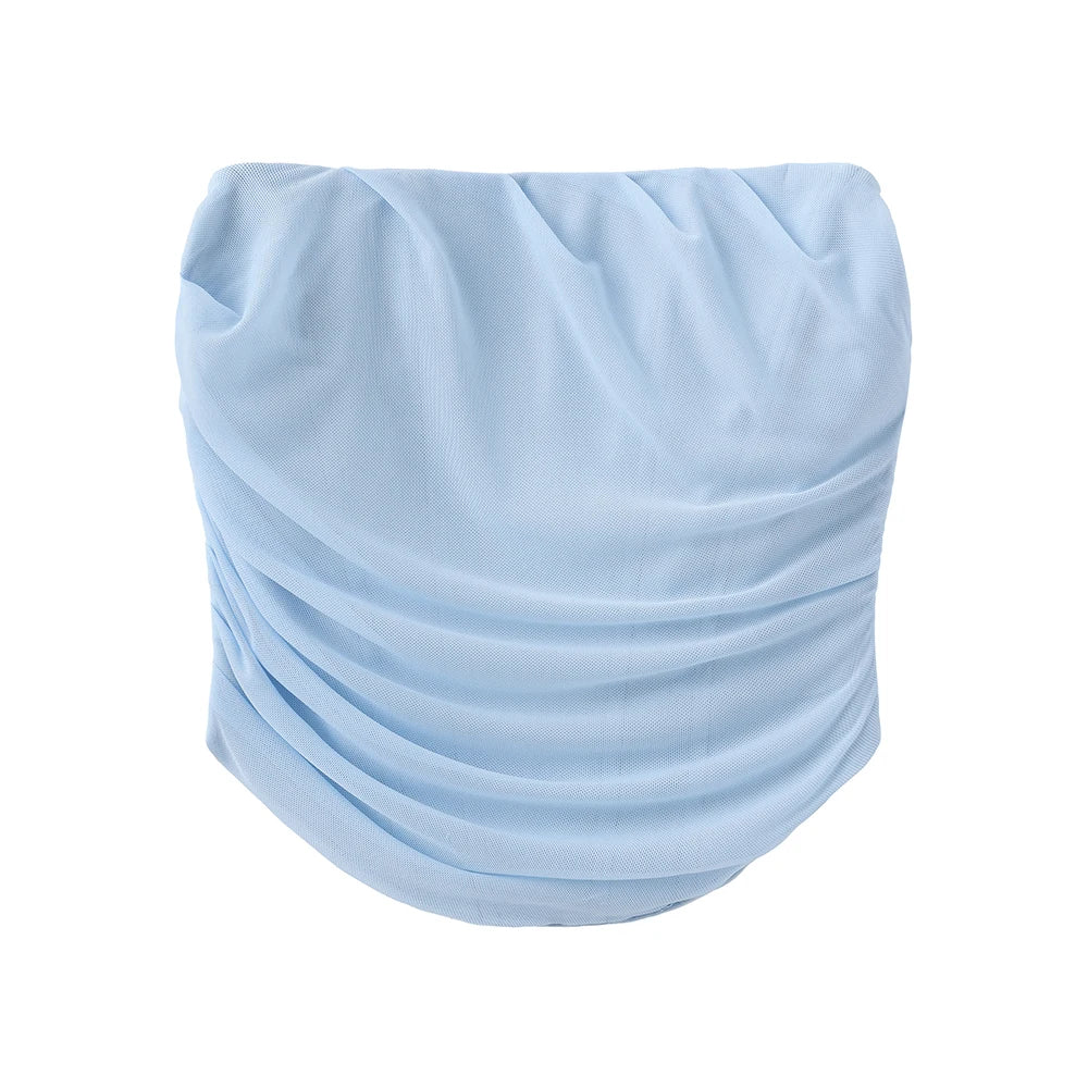 Mingmingxi Elegant Maxi Wedding Guest Dress Set Sexy Strapless Blue Cropped Top Set Bodycon Holiday Party Dresses Women