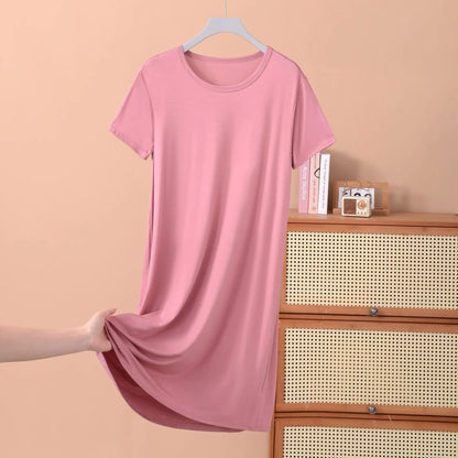 Plus size XL to 8XL Modal dress short sleeves summer women's cool dresses Solid color Bottomed sleepdress mid-length homewear
