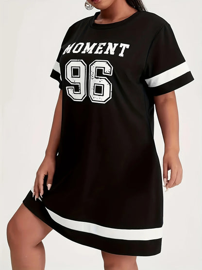 Plus Size Summer 2025 Women's Graphic Print Mini Dress Casual Sports Style with Drop Short Sleeves Black White Stripe Clothes