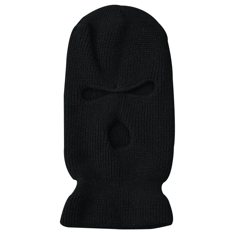 Windproof Full Face Knit Hats Custom SkiMask Men Warm Wool Balaclava embroidery Winter hats Knitted 3 Holes Ski Mask