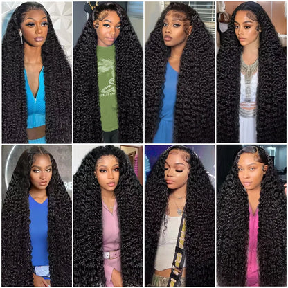 5x5 HD Transparent Lace Deep Wave Frontal Wig 40 46 Inches Hd Lace Frontal Human Hair Wigs For Women Pre Plucked 200 Density
