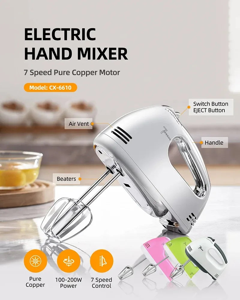 Custom Home Kitchen Electrica Batidora De Mano 7 Speed Food Flour Dough Cake Egg Beaters Handmixers Electric Held Hand Mixers