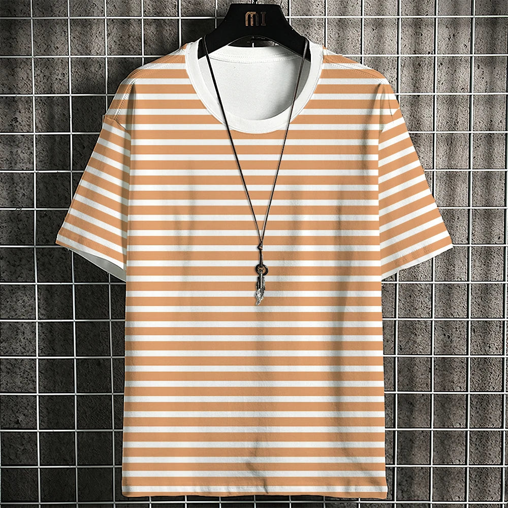 Fashion Men's T-shirt Stripe Pattern Classic Fashion Travel Casual Street Style Sweat-wick Quick-drying High-grade Short Sleeve