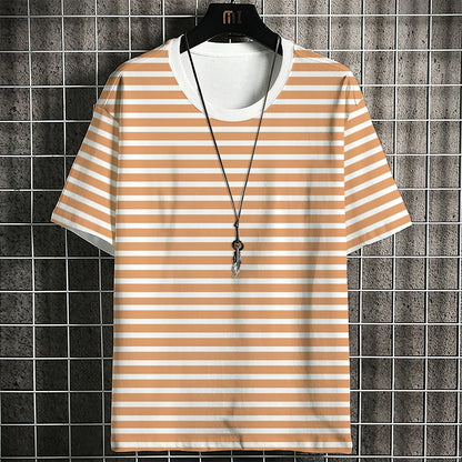 Fashion Men's T-shirt Stripe Pattern Classic Fashion Travel Casual Street Style Sweat-wick Quick-drying High-grade Short Sleeve