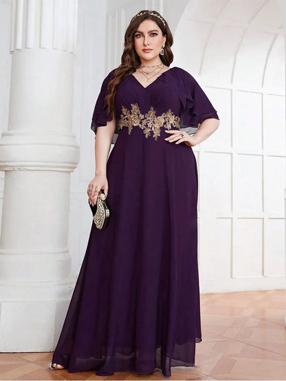 Plus size V-neck 4XL5XL luxury chiffon floor-length bridesmaid wedding evening dress Big Size chiffon Prom Gown for Women 2024