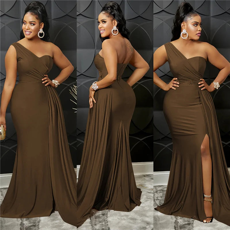 Sexy One Shoulder Elegant Evening Dresses for Women Party Night Mermaid Dress Backless Side Split Bodycon Long Dress Vestidos