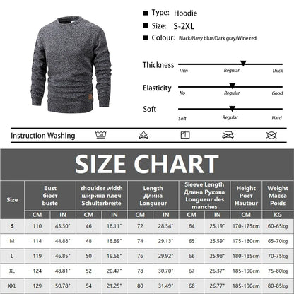 New Mens Round Neck Sweatshirt Solid Color Loose Casual Pullover Men Fashion Warm Long Sleeve Hoodies Men Clothing