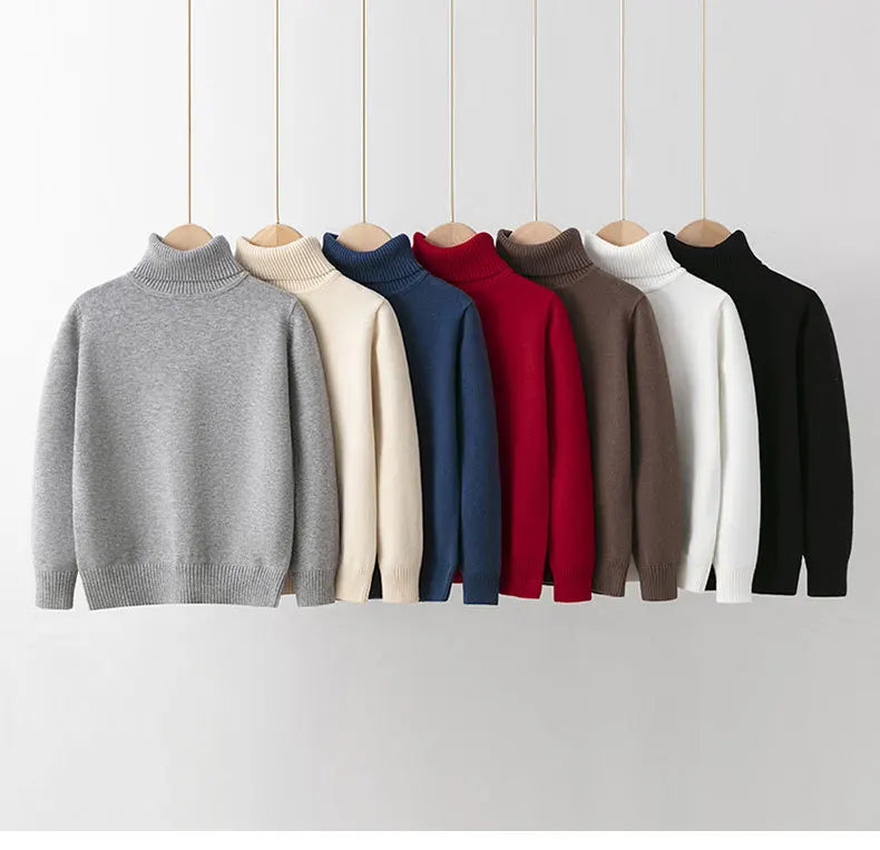 2025 Autumn Winter Children's Cotton Sweater Full Sleeve Turtleneck Knitwear Baby Boys Girls Clothing Warm Soft Jumper Pullovers