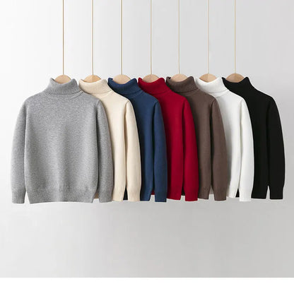 2025 Autumn Winter Children's Cotton Sweater Full Sleeve Turtleneck Knitwear Baby Boys Girls Clothing Warm Soft Jumper Pullovers