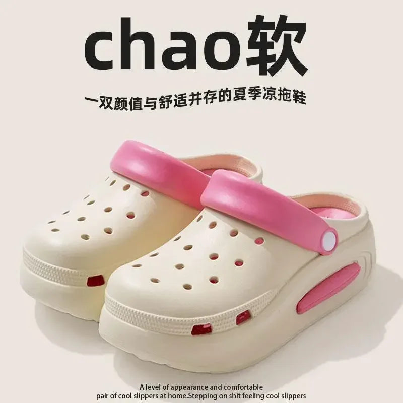 High quality Baotou semi-cool slippers for women, height-increasing, anti-slip, anti-odor, thick-soled beach and seaside crocs