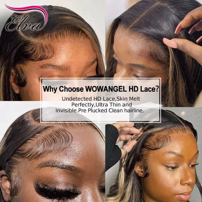 250% Density Wear and Go Glueless Wig Ombre Brown Colored 13X6/13X4 Bone Straight Transparent HD Lace Frontal Human Hair Wigs