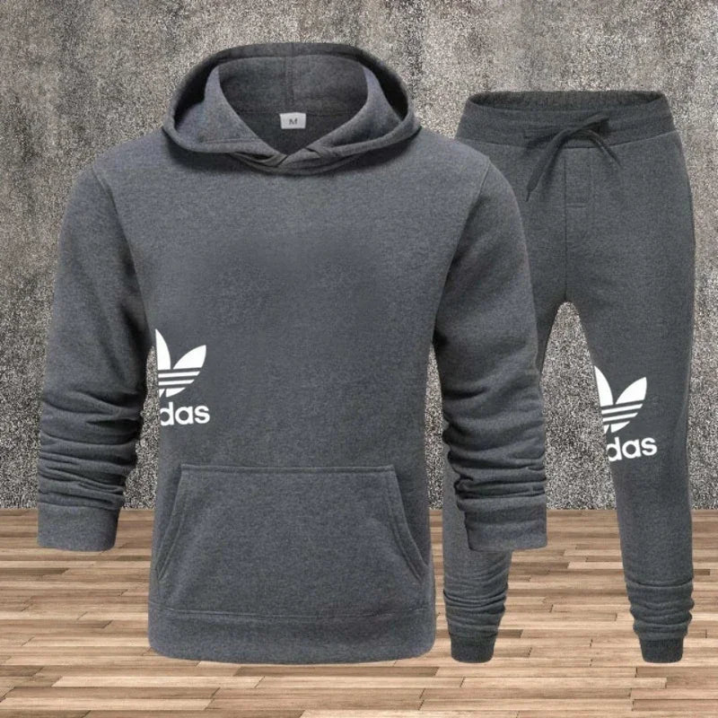 Autumn and winter hooded sweatshirt, pullover and casual pants fitness two-piece men's fashionable jogging sports set