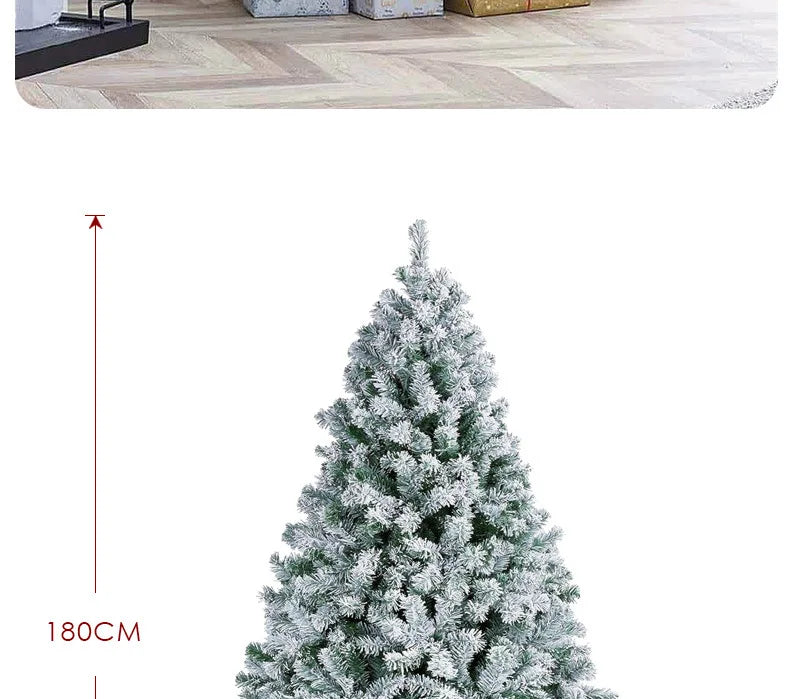 Christmas tree with white flocking, realistic snowfall effect, Christmas tree made of pine wood
