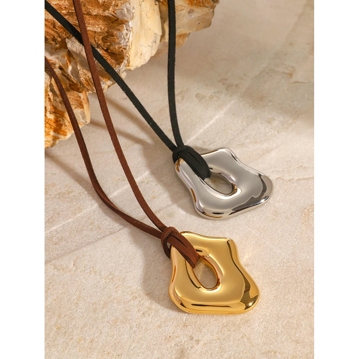 Youthway Trendy Stainless Steel Waterproof Irregular Geometric Metal Wax Rope Necklace Gold Silver For Women Jewelry Gift