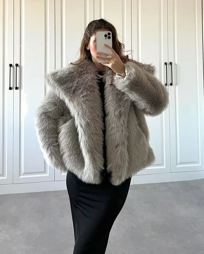 HXAO Winter Faux Fur Coat 2024 Woman New in coats Autumn Fur Plush Fluffy Jacket Warm Red Gray Black White Fur Coat Outerwears