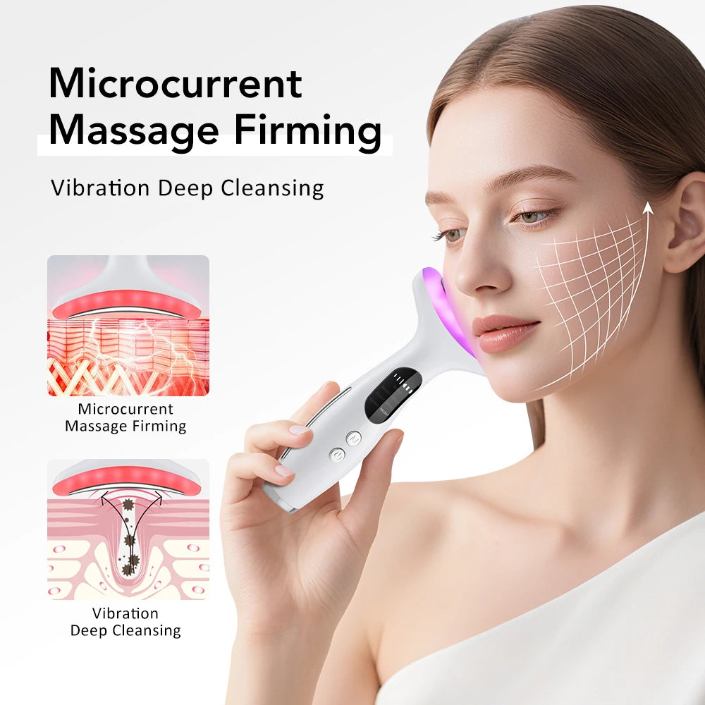 7 Colors LED Lights Neck Face Beauty Device EMS Vibration Massage Improve Neck Lines Anti Wrinkle Face Lifting Machine Tool