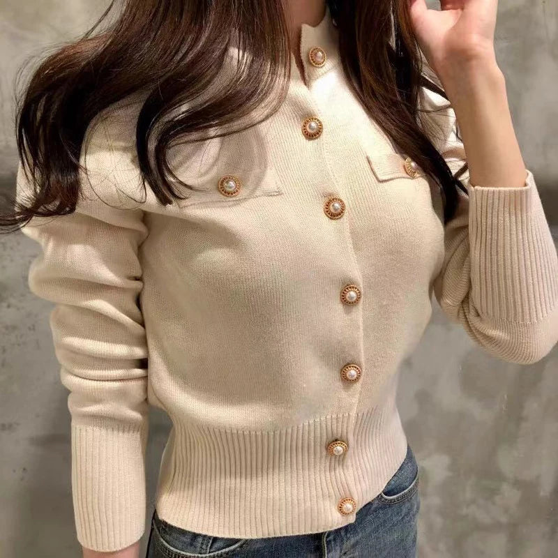 2026 Autumn Long Sleeve Fashion Women Cardigans Sweater Knitted Coat Short Casual Single Breasted Korean Slim Chic Ladies Tops