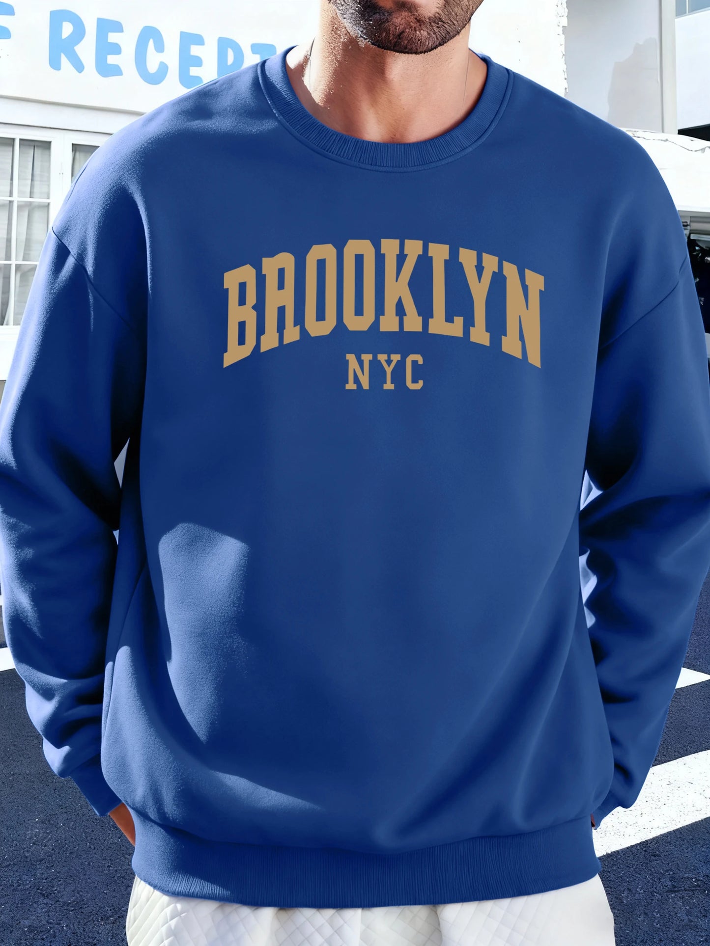 Brooklyn Nyc Letter Printed Soft Sweatshirts Street Fleece Pullovers Autumn Fashion Streetwears All-Match Crewneck Men Hoodies
