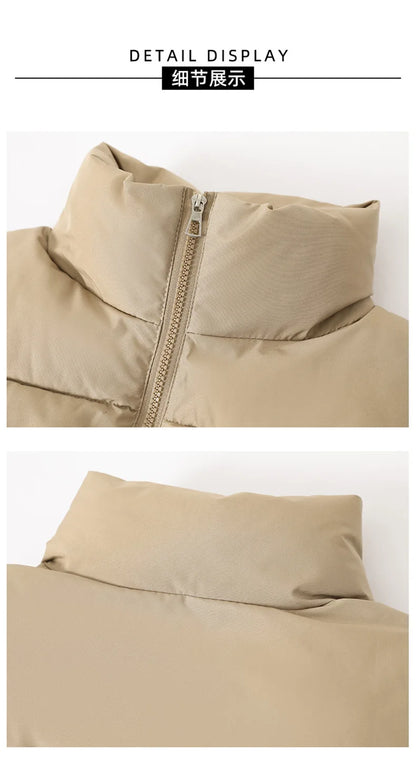 Winter Short Down Sleeveless Vest Women Warm Stand Collar Zipper Jacket Casual Fashion Quilted Cropped Coats Street Outerwears
