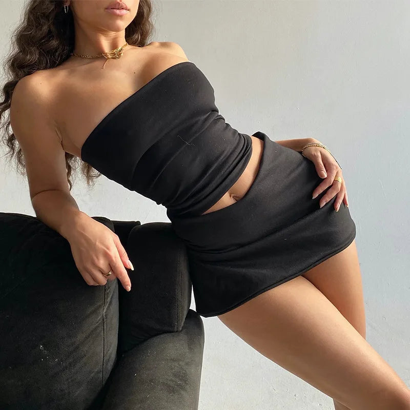 Hawthaw Women 2026 Summer Tube Tops Mini Skirts Party Club Two Piece Matching Sets Vacation Outfits Wholesale Items For Business