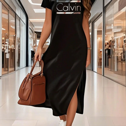 SummerLoose and comfortable long dress long T-shirt dress women's summer clashing dresses