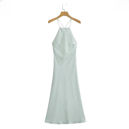 2023 Summer New Women's Dress Tanksilk-satin Feeling Sleeveless Dress 9588 Western Style Fashion