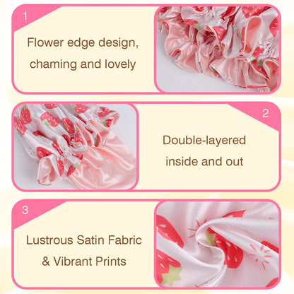 1 Piece Satin Silk Sleep Cap with Fruit Animal Print Double Layer Comfortable for Daily Use