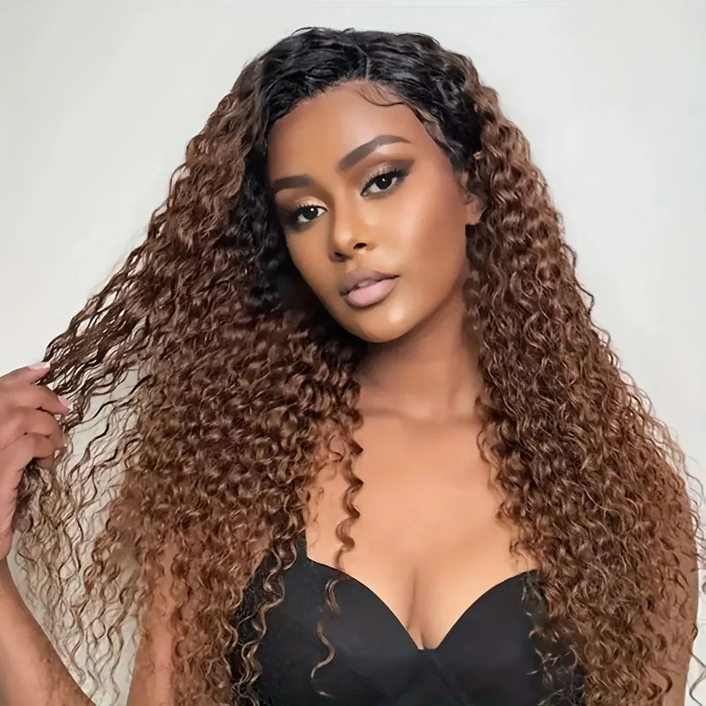 Soft 26“ 180Density brown kinky curly Long HD Lace Front Wig For Women Preplucked Babyhair Heat Resistant