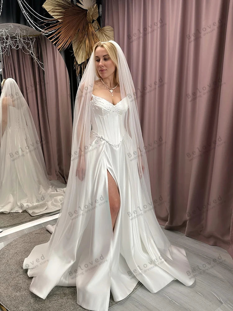 Modern Wedding Dresses Satin Bridal Gowns Elegant Robes For Formal Party Sexy High Slit Dress Vestidos De Novia Customized 2025