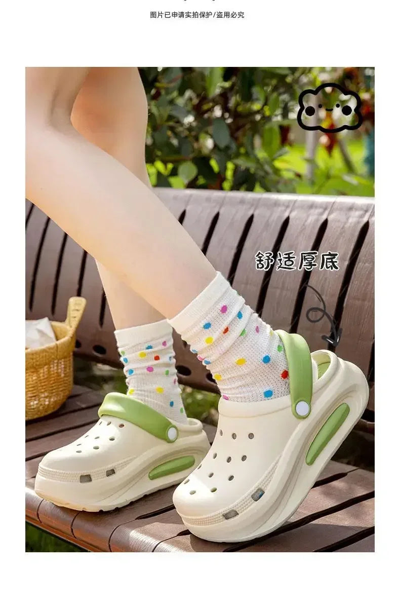 High quality Baotou semi-cool slippers for women, height-increasing, anti-slip, anti-odor, thick-soled beach and seaside crocs