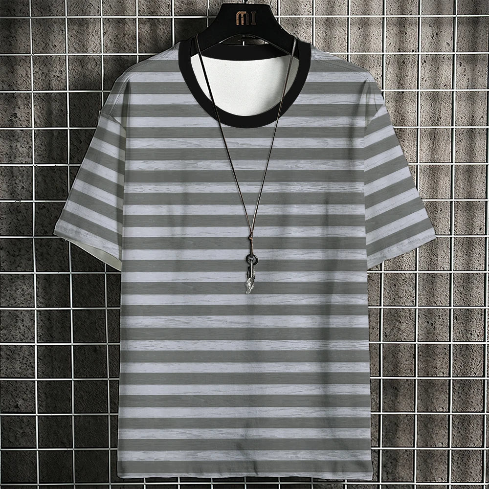 Fashion Men's T-shirt Stripe Pattern Classic Fashion Travel Casual Street Style Sweat-wick Quick-drying High-grade Short Sleeve