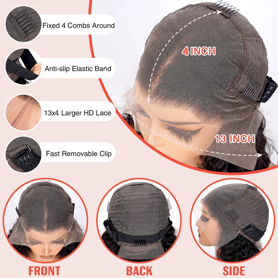 18 Inch Deep Wave Lace Front Wigs Human Hair 13x4 HD Lace Front Wigs Human Hair Pre Plucked Brazilian Curly Human Hair Wig 200 D