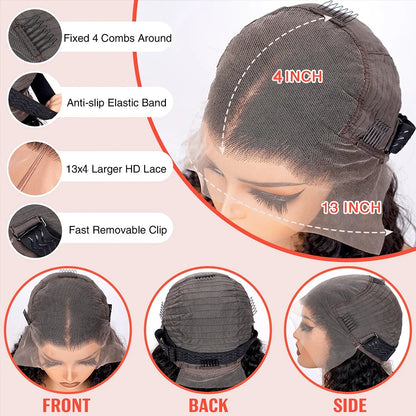 18 Inch Deep Wave Lace Front Wigs Human Hair 13x4 HD Lace Front Wigs Human Hair Pre Plucked Brazilian Curly Human Hair Wig 200 D