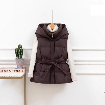 Women's Quilted Puffer Vest Thicken Warm Winter Hooded Coat Solid Color Sleeveless Padded Outwear Cropped Button Zip Up Coat