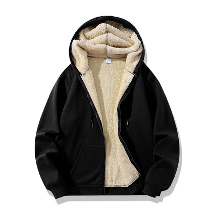 Winter Lambswool Zipper Hoodies Thicken Warm Jackets Long Sleeve Sweatshirts Casual Sports Fleece Black Coats Hooded Men Coat To