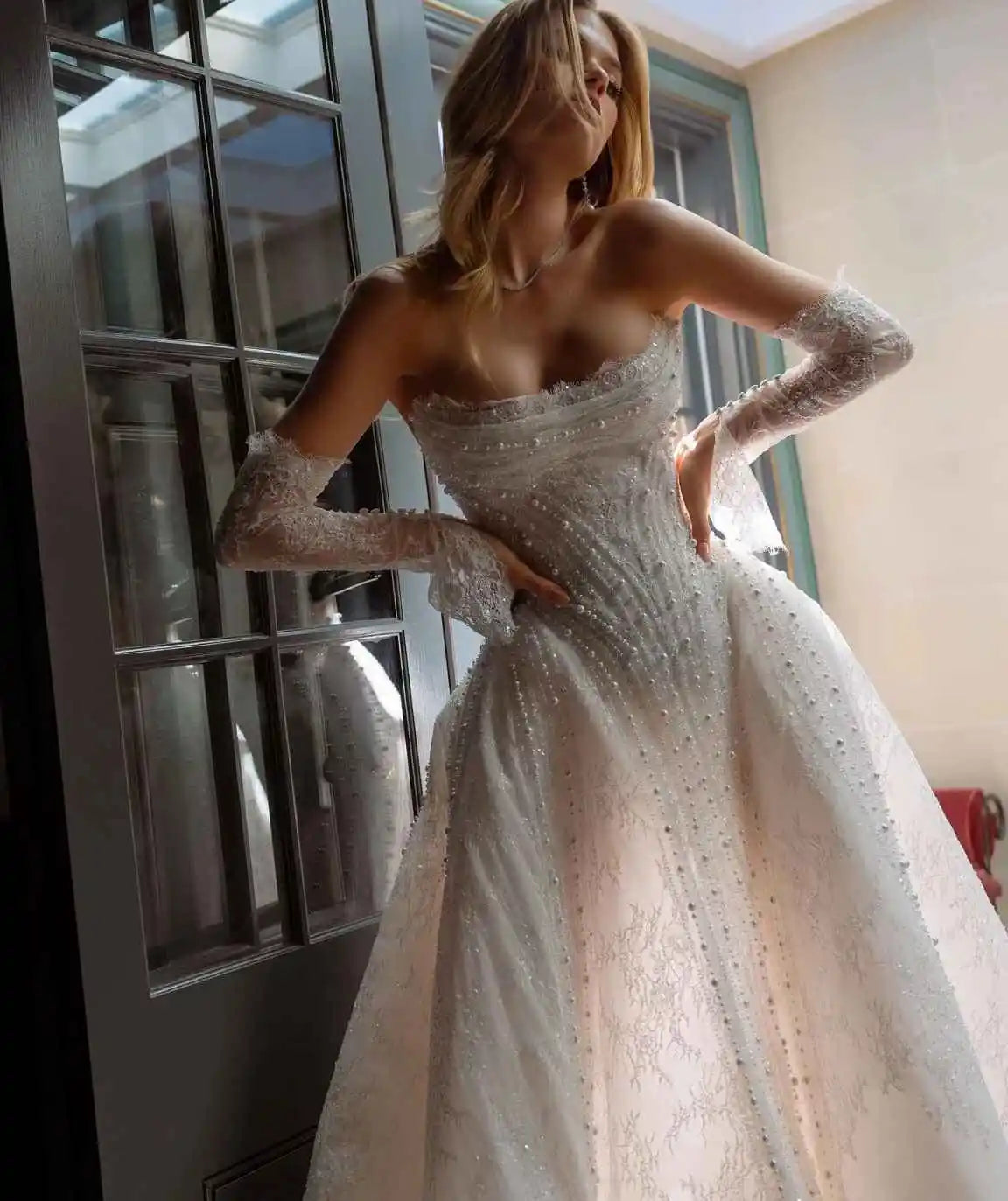 Crystal Mermaid Gown Wedding Dresses Strapless Appliques Evening Prom Dress Special Occasion Gowns Vestido De Noiva Customized