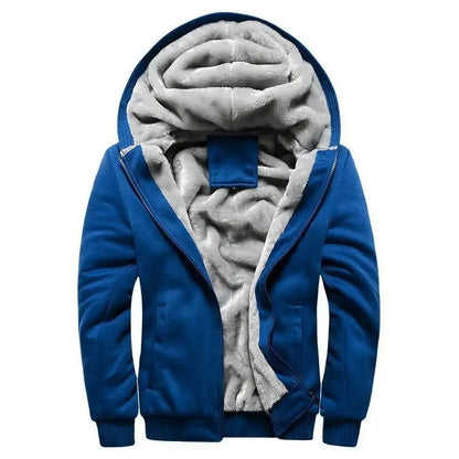 Men's Warmth Hooded Fleece Lined Thickened Baseball Jacket Sweatshirt Korean Style Sporty Top Winter Autumn Seasonal Wear