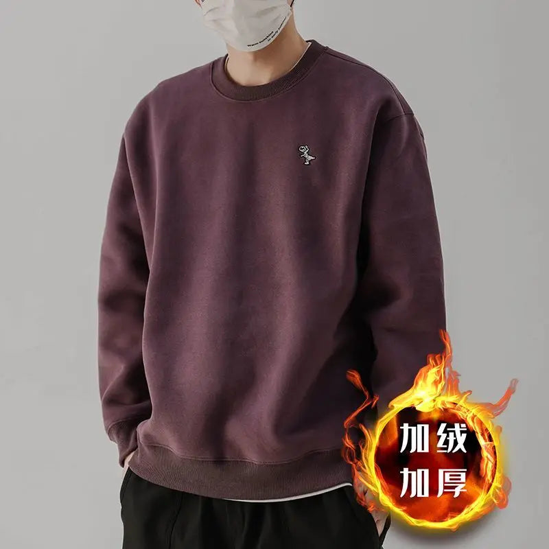 Heavy Sweatshirt Men's Autumn Trendy Embroidered American Long-sleeved Base Top Round Neck Loose Pullover