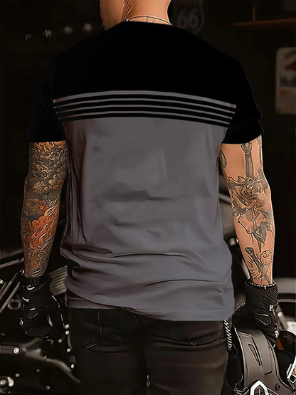 Fashionable men's summer new striped print comfortable breathable round neck T-shirt outdoor casual top