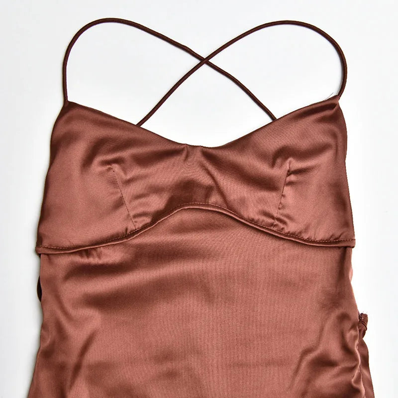 Sexy Spaghetti Strap Satin Dresses Women Elegant Backless Lace Up Mermaid Dress Woman Sleeveless Slim Bodycon Party Long Dress