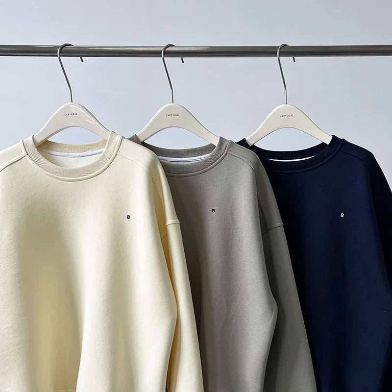 NS Pure Color Lazy Loose BF Hoodie Women's Simple Shape Sweatshirt Long Sleeve Letter Embroidery Top Casual Style Cotton Blend