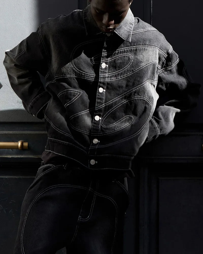 New Retro Striped Embroidery Fashion Loose Men Suit Street Hip Hop Harajuku Y2K Casual Oversized Single Breasted Jacket